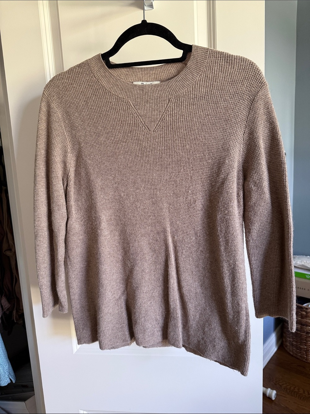 Madewell Taupe Waffle-Knit Crewneck Sweater